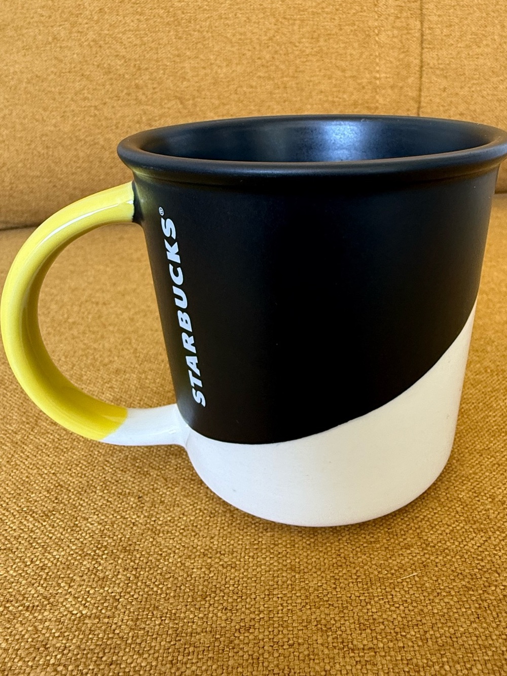 Starbucks 2017 Black White Yellow Color Block Ceramic Mug 12oz Modern Coffee Cup